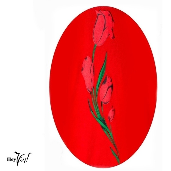 Red Fitted Cardigan Sweater w Rose Print V Neck Button Up Size Small - Hey Viv - Picture 3 of 4